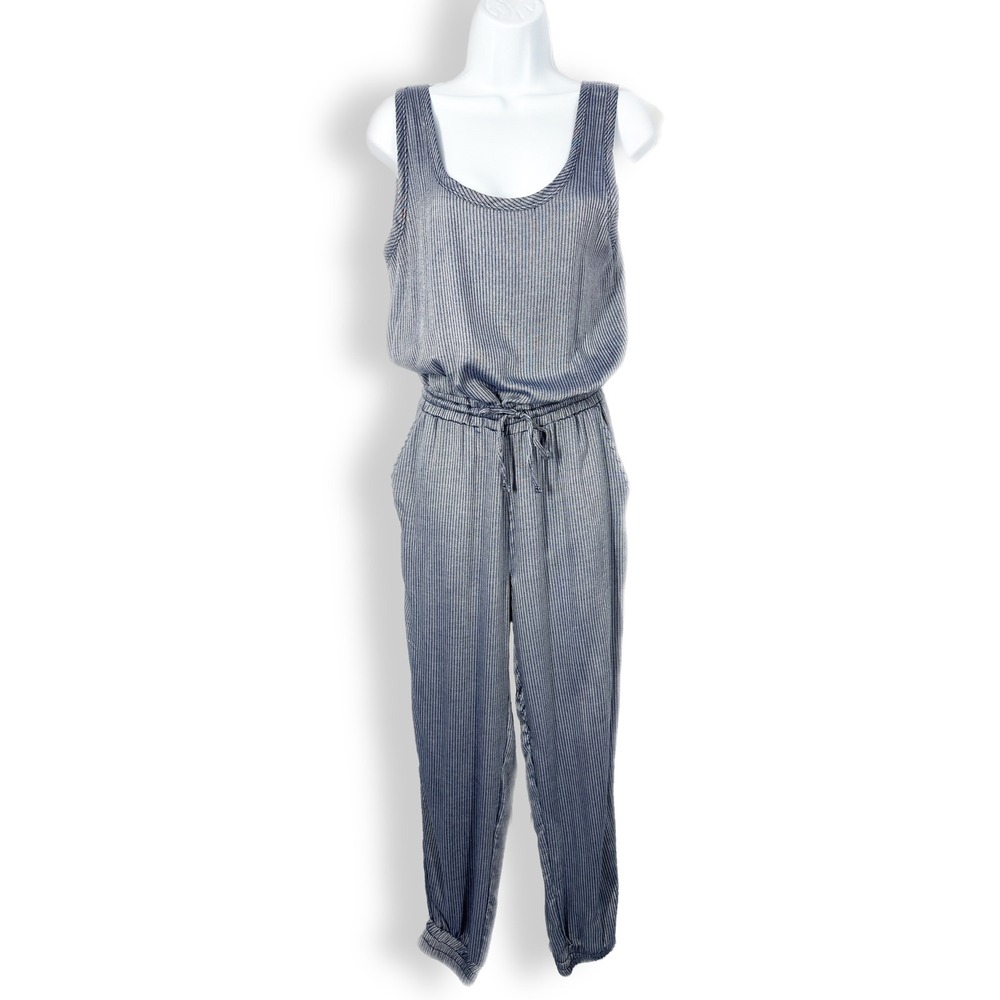 Onia Susie Sleeveless Pinstripe Slate Blue Jogger Jumpsuit Womens Size Small
